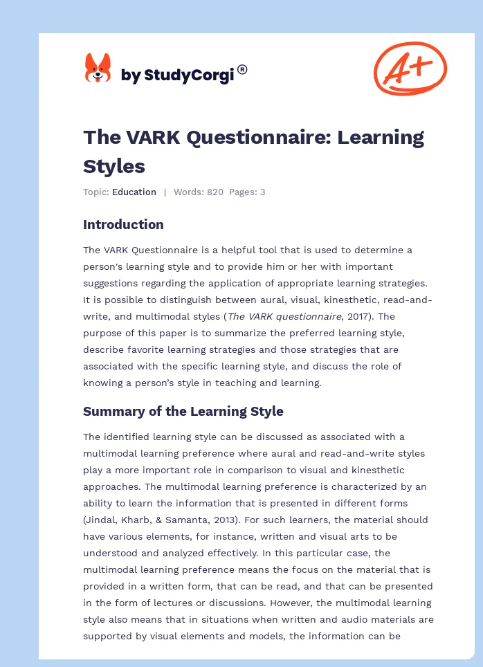 The VARK Questionnaire: Learning Styles. Page 1