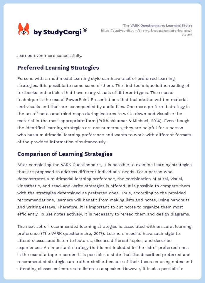 The VARK Questionnaire: Learning Styles. Page 2