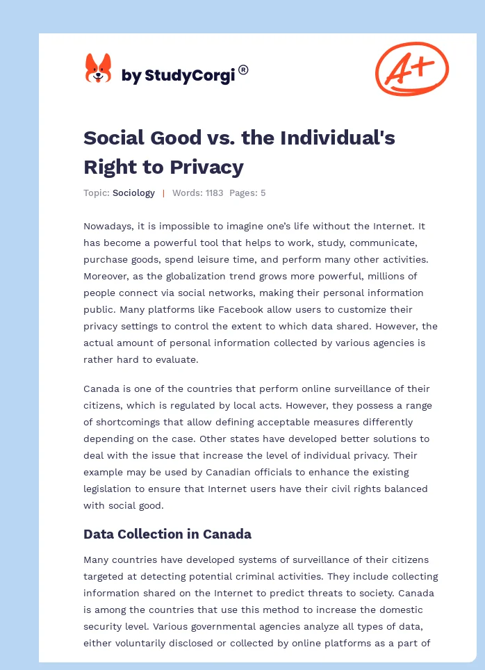 Social Good vs. the Individual's Right to Privacy. Page 1