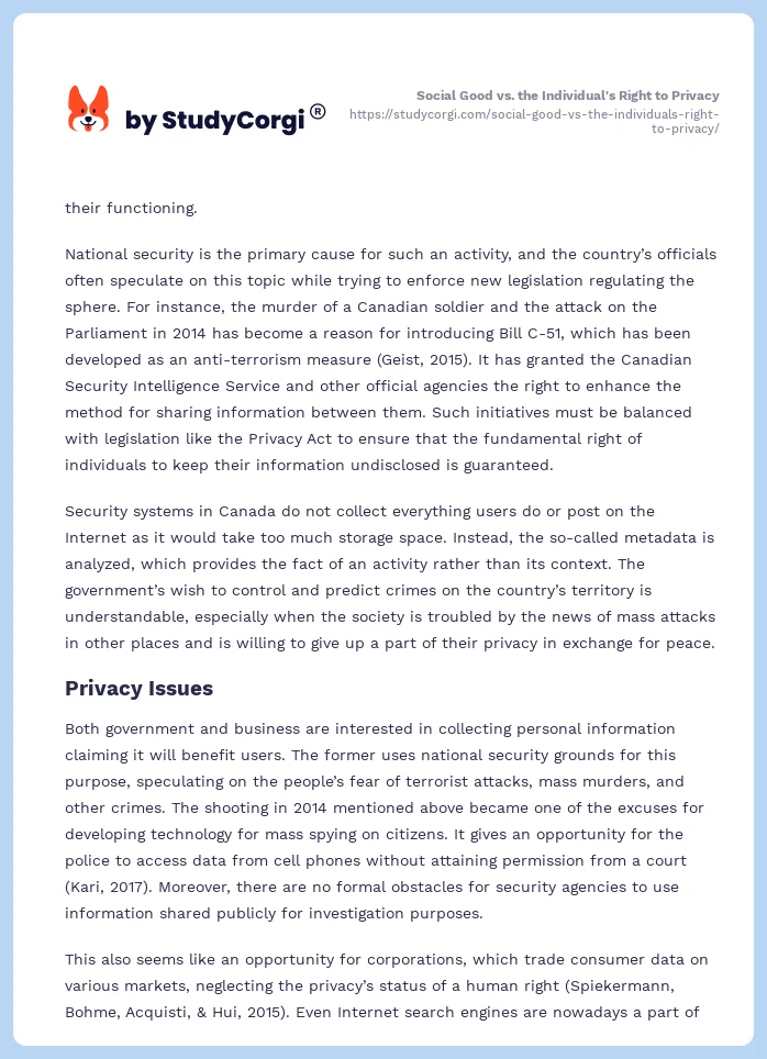 Social Good vs. the Individual's Right to Privacy. Page 2