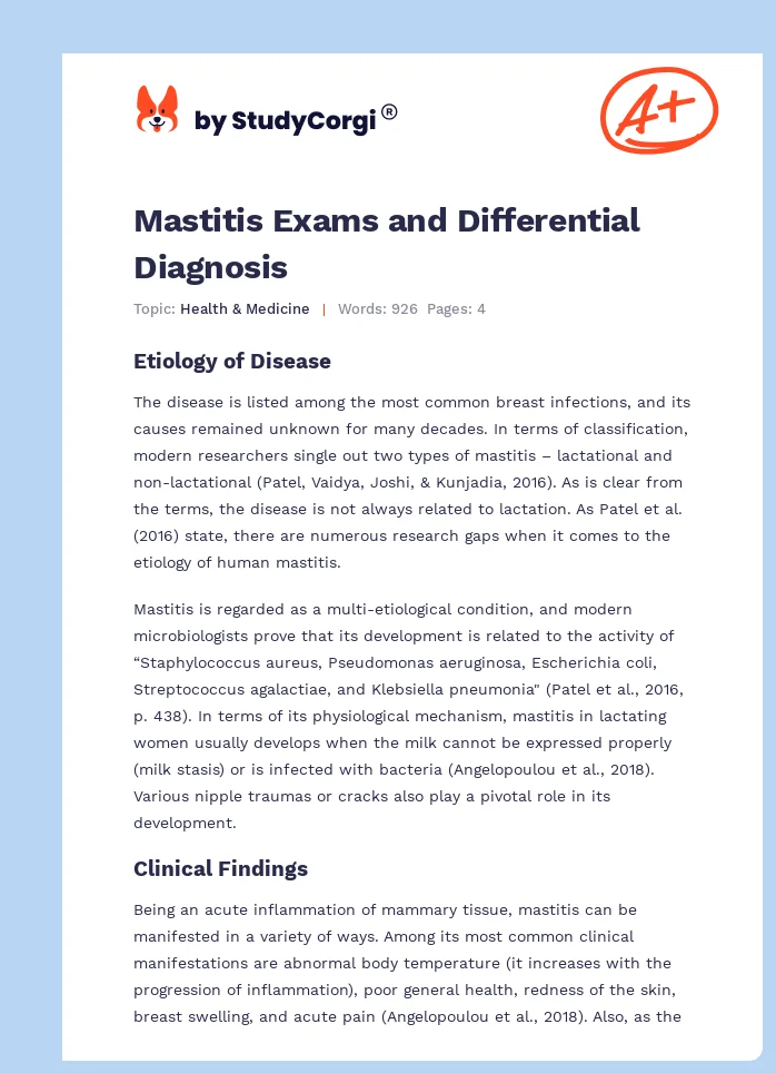 Mastitis Exams and Differential Diagnosis. Page 1