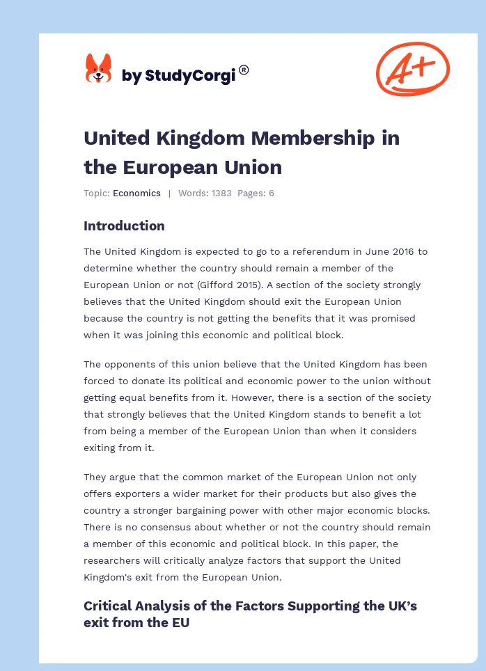 United Kingdom Membership in the European Union. Page 1