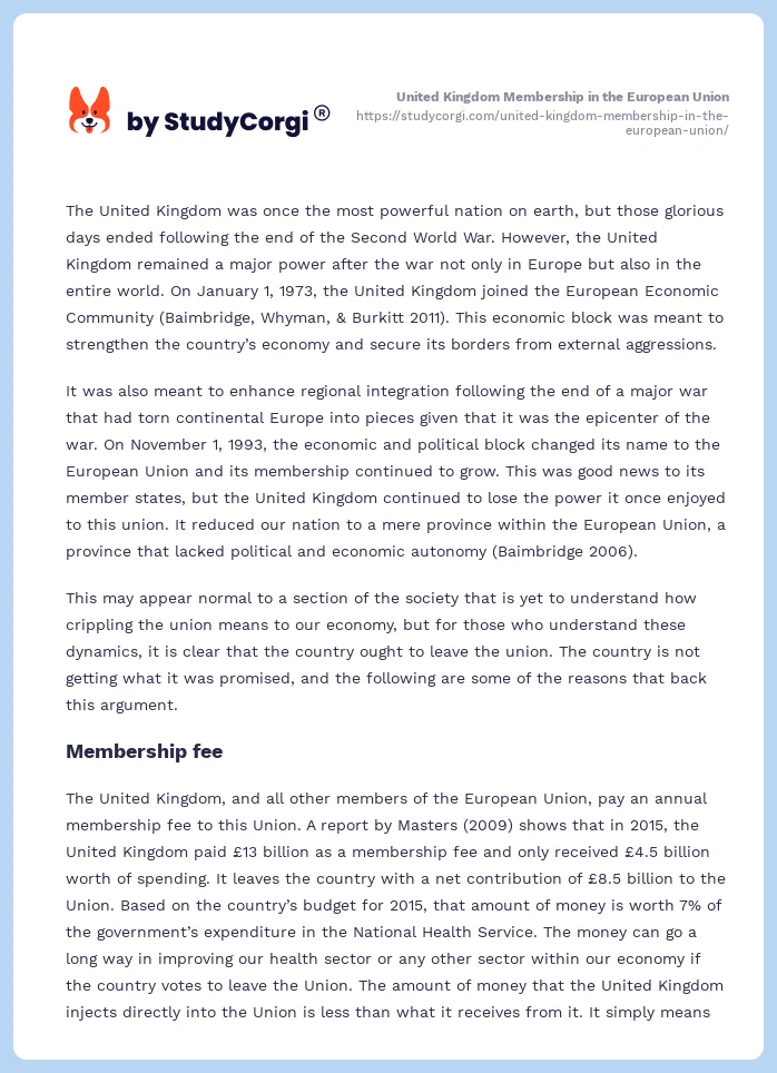 United Kingdom Membership in the European Union. Page 2