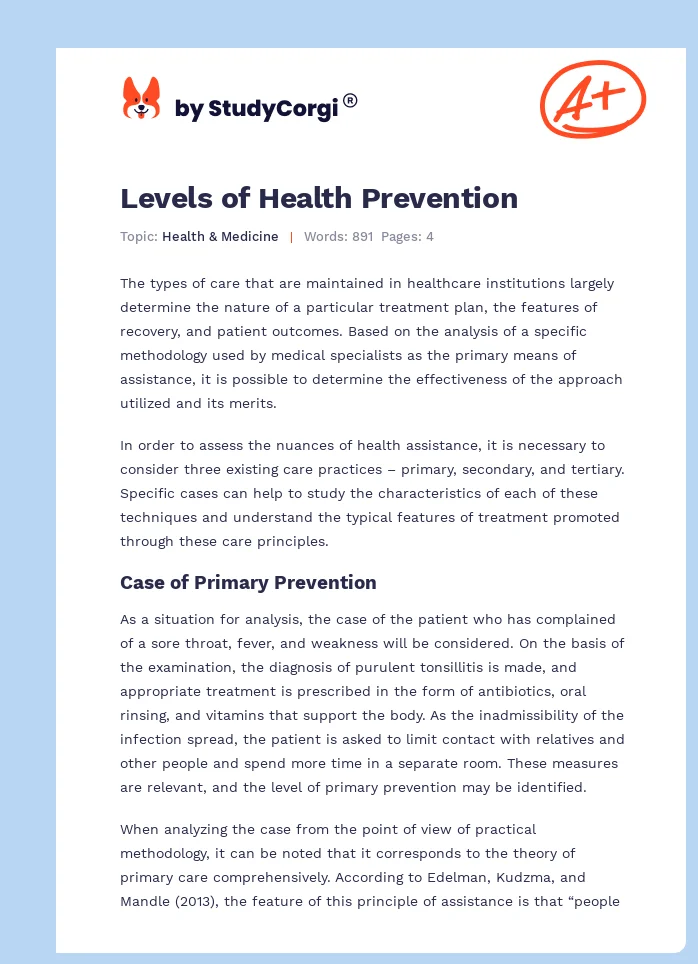 Levels of Health Prevention. Page 1
