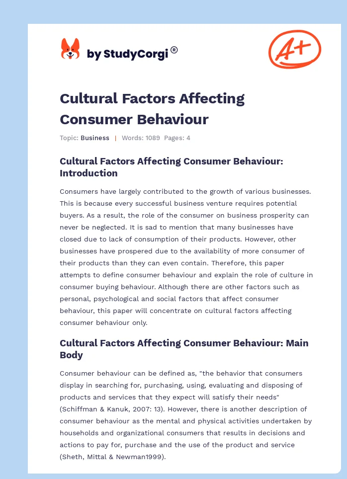 Cultural Factors Affecting Consumer Behaviour. Page 1