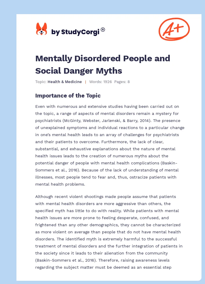 Mentally Disordered People and Social Danger Myths. Page 1