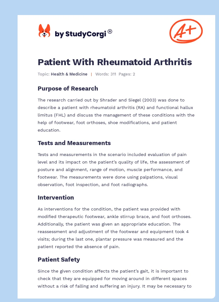 Patient With Rheumatoid Arthritis. Page 1
