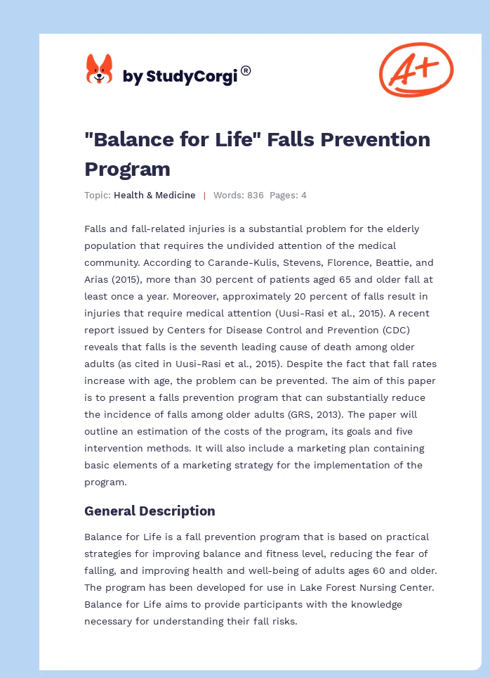 "Balance for Life" Falls Prevention Program. Page 1