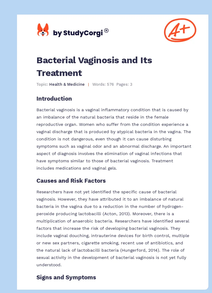 Bacterial Vaginosis and Its Treatment. Page 1