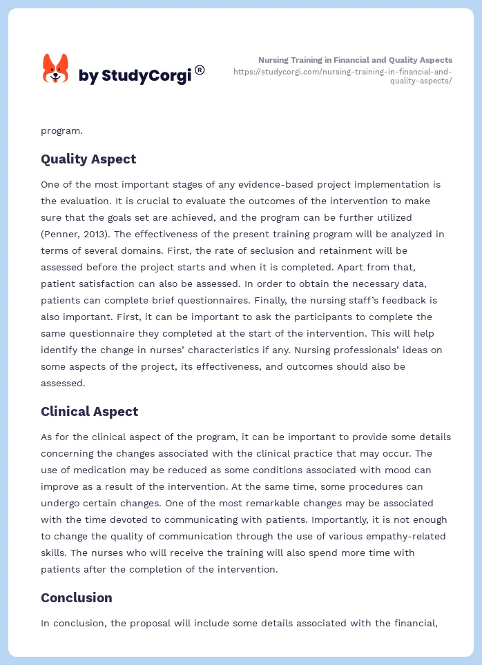 Nursing Training in Financial and Quality Aspects. Page 2