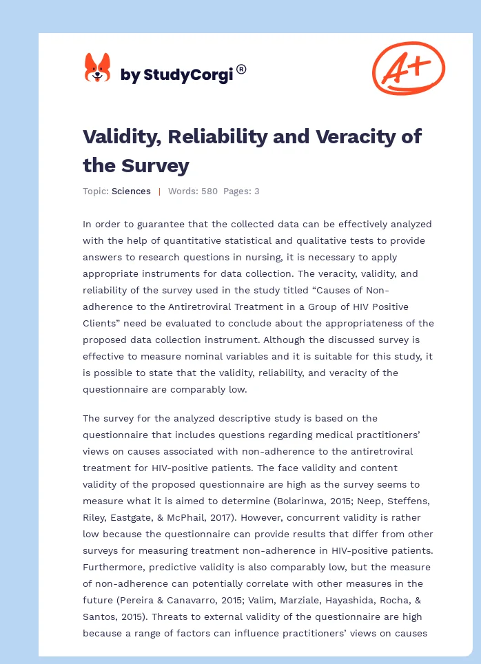 Validity, Reliability and Veracity of the Survey. Page 1