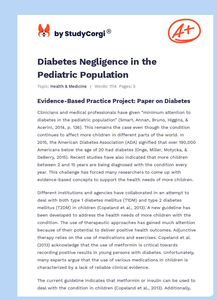 Diabetes Negligence in the Pediatric Population. Page 1