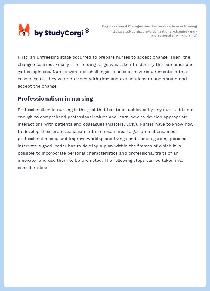Organizational Changes and Professionalism in Nursing. Page 2