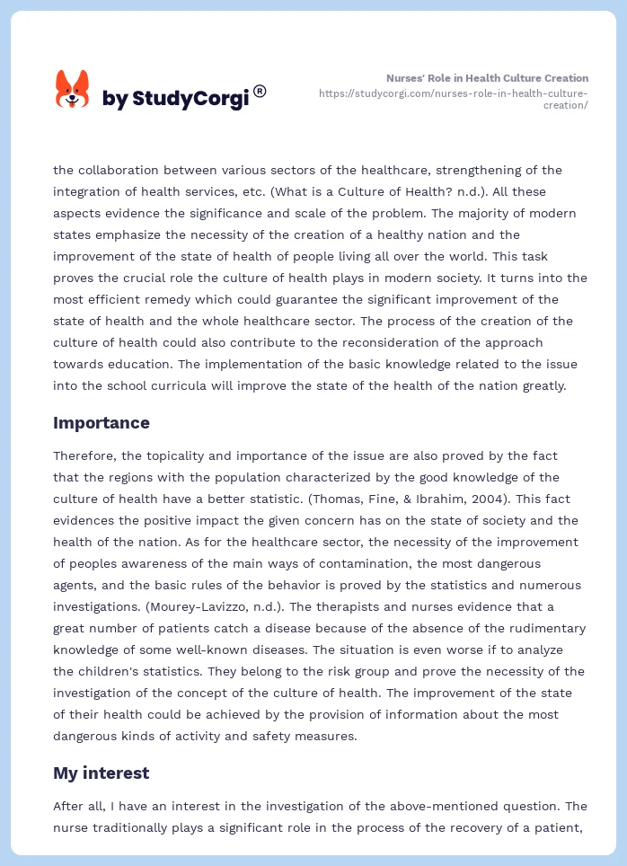 Nurses' Role in Health Culture Creation. Page 2