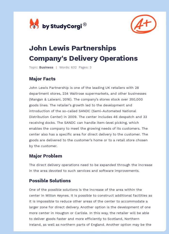 John Lewis Partnerships Company's Delivery Operations. Page 1