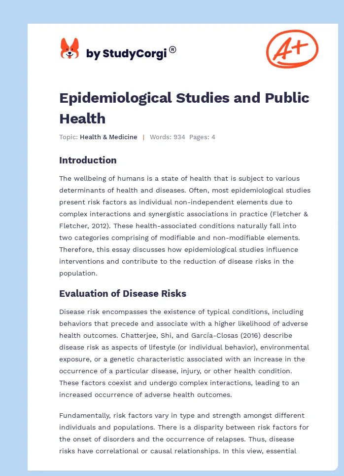 Epidemiological Studies and Public Health. Page 1