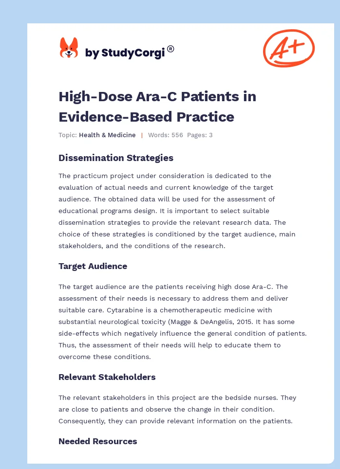 High-Dose Ara-C Patients in Evidence-Based Practice. Page 1