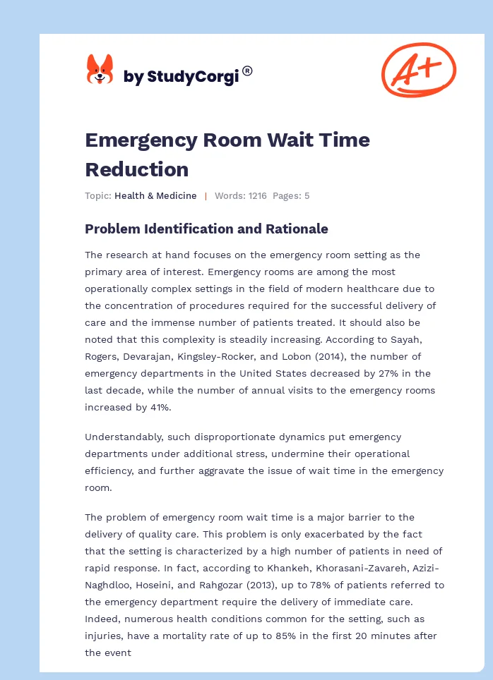 Emergency Room Wait Time Reduction. Page 1