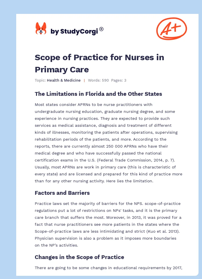 Scope of Practice for Nurses in Primary Care. Page 1