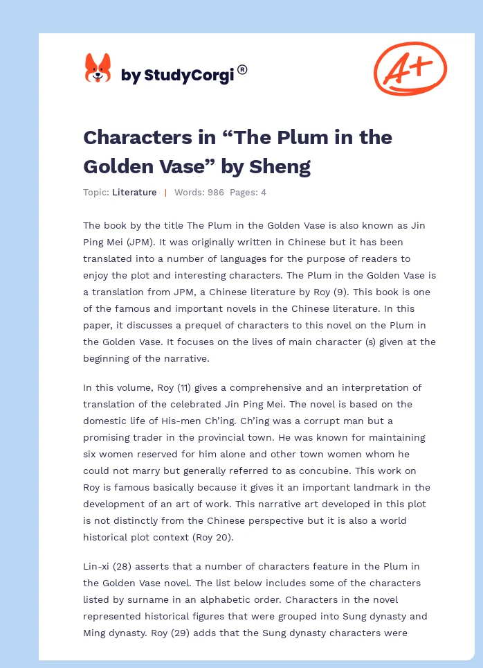 Characters in “The Plum in the Golden Vase” by Sheng. Page 1