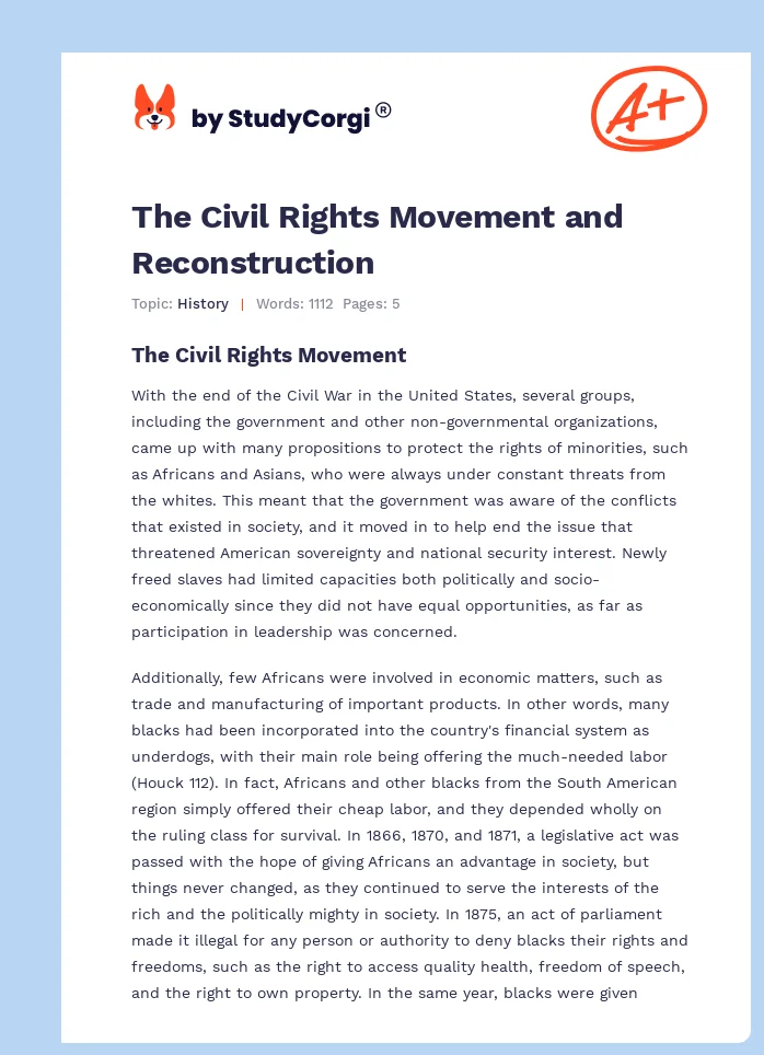 The Civil Rights Movement and Reconstruction. Page 1