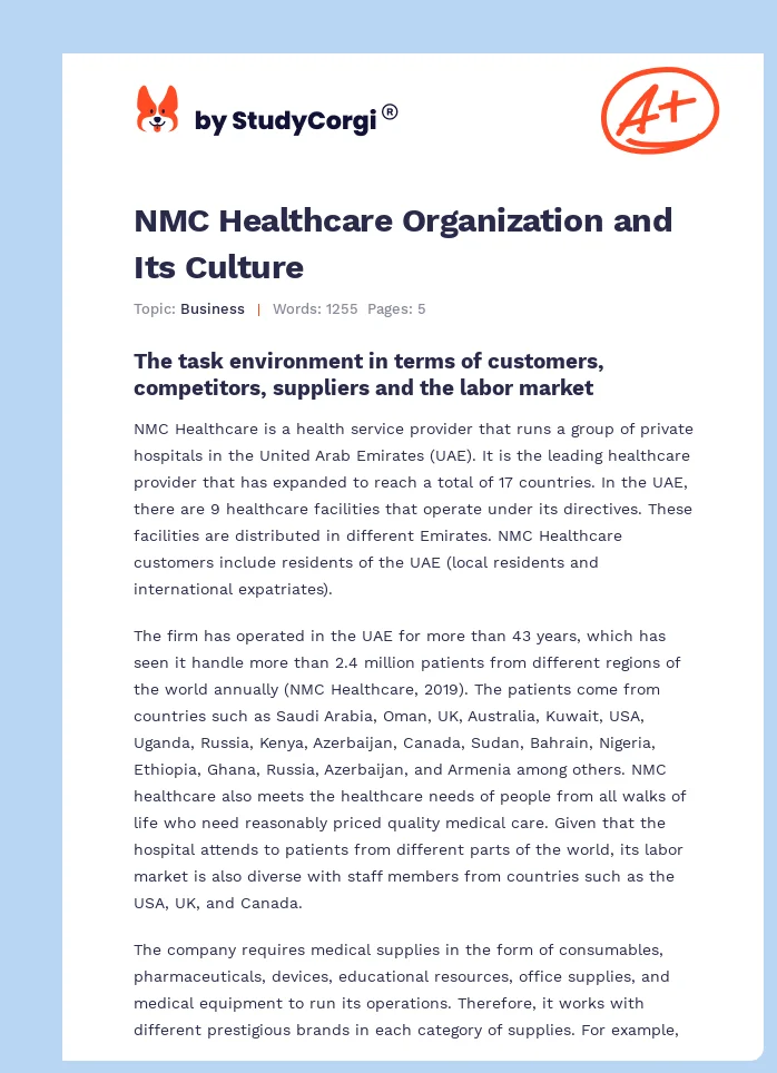 NMC Healthcare Organization and Its Culture. Page 1