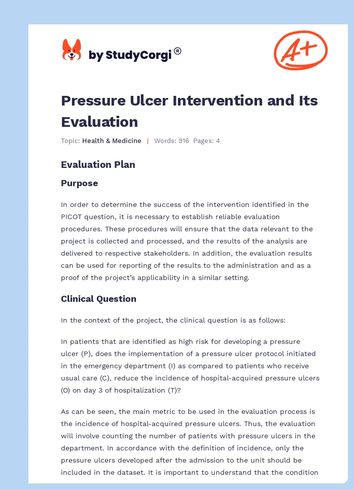 Pressure Ulcer Intervention and Its Evaluation. Page 1