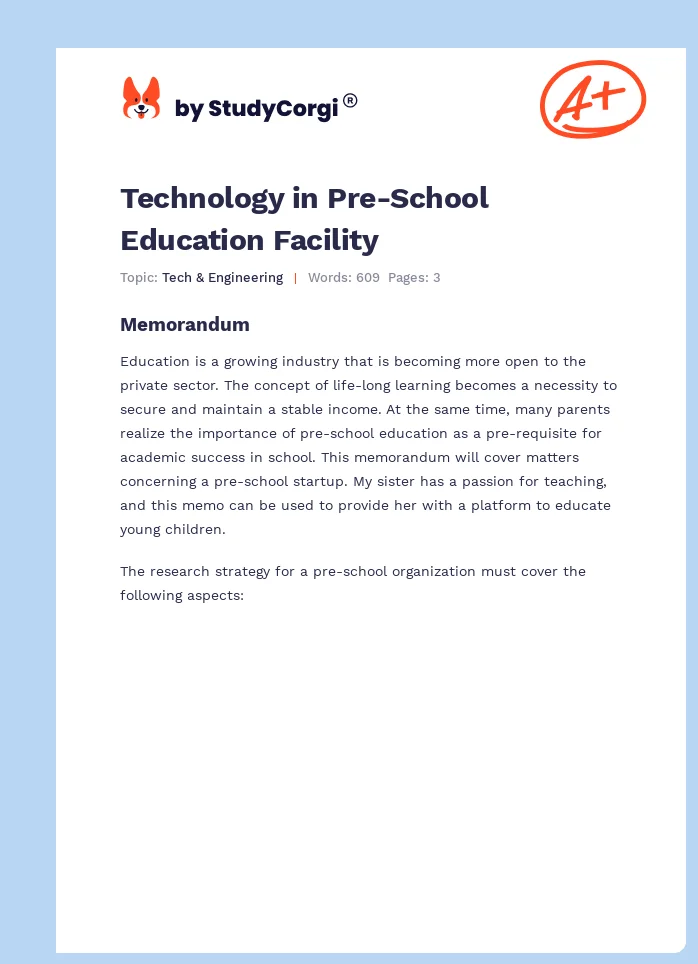 Technology in Pre-School Education Facility. Page 1