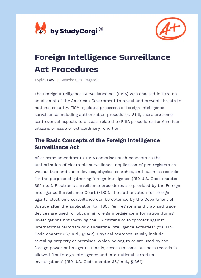 Foreign Intelligence Surveillance Act Procedures. Page 1