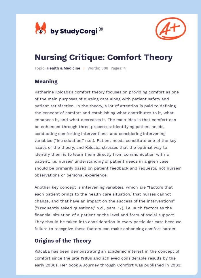 Nursing Critique: Comfort Theory. Page 1