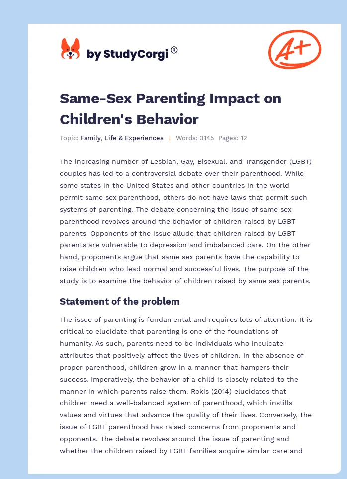 Same-Sex Parenting Impact on Children's Behavior. Page 1
