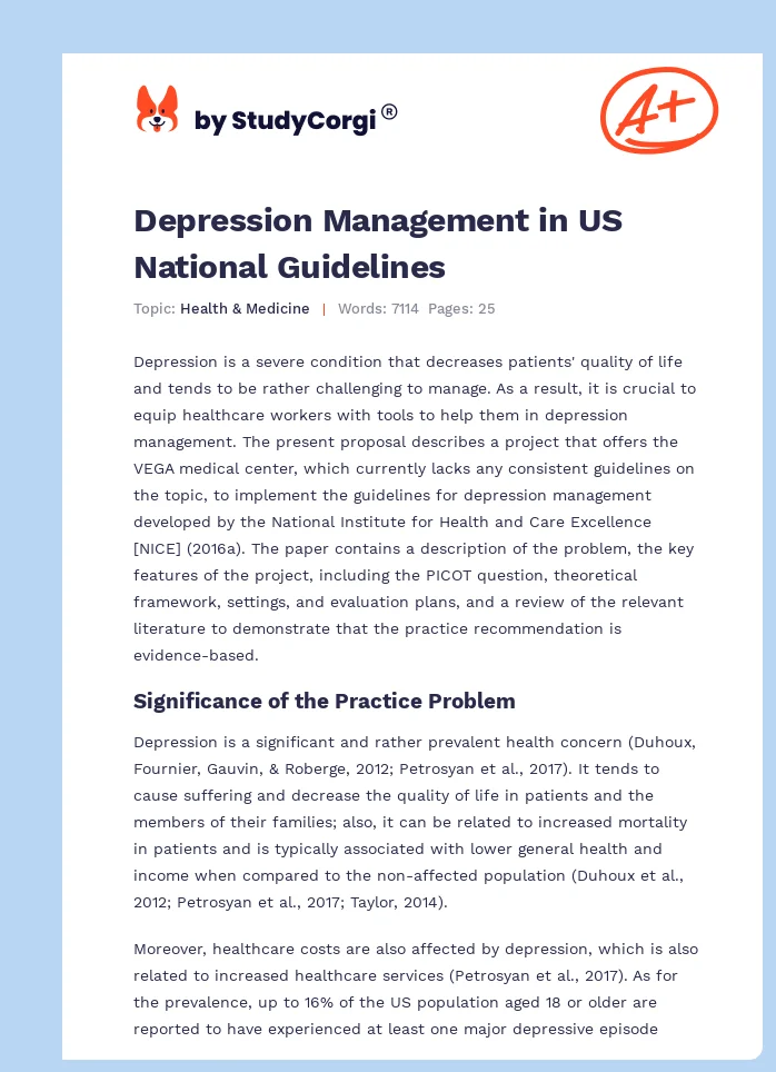 Depression Management in US National Guidelines. Page 1