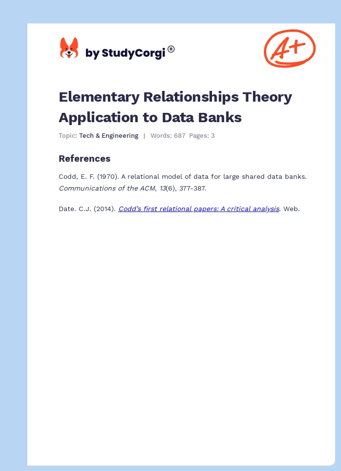 Elementary Relationships Theory Application to Data Banks. Page 1
