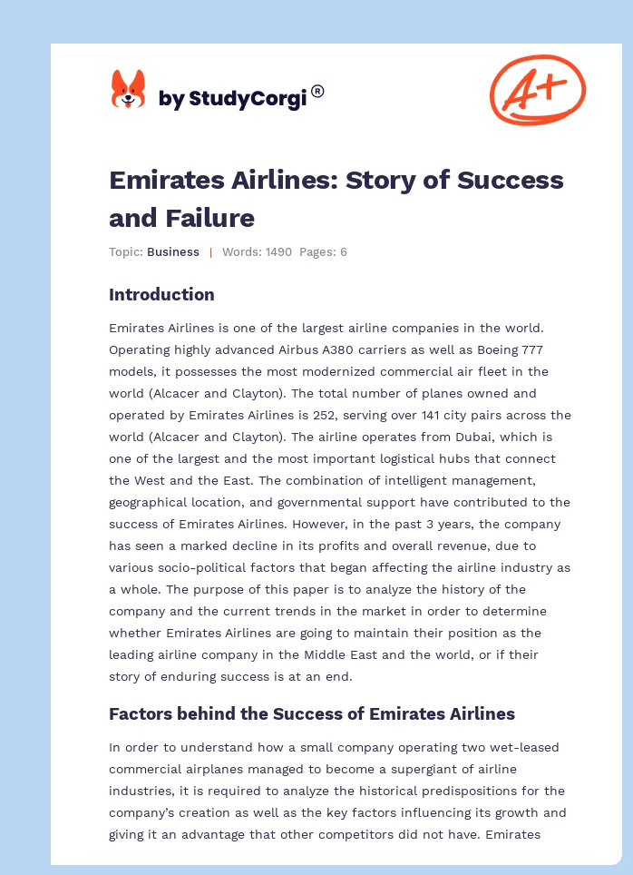 Emirates Airlines: Story of Success and Failure. Page 1