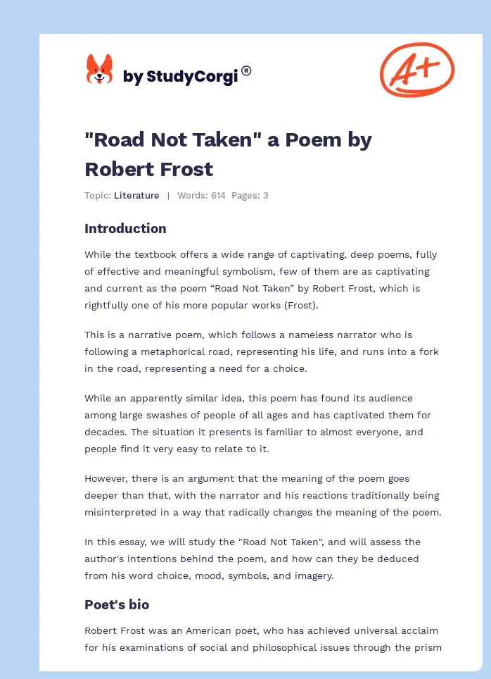 "Road Not Taken" a Poem by Robert Frost. Page 1