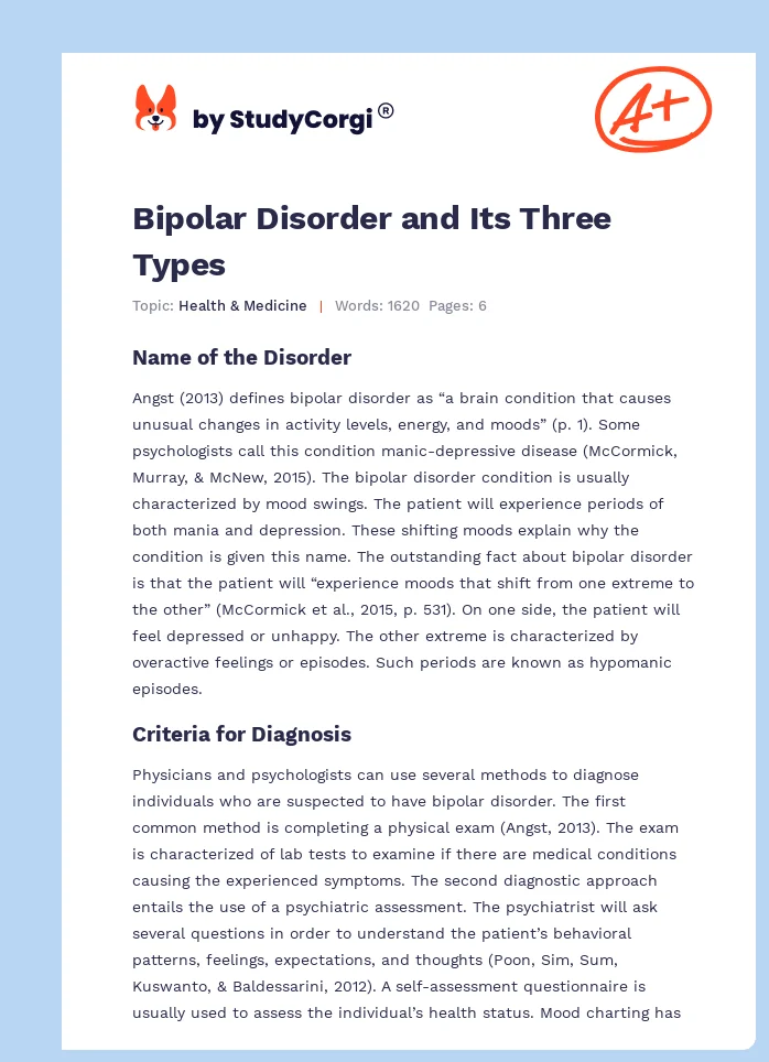 Bipolar Disorder and Its Three Types. Page 1