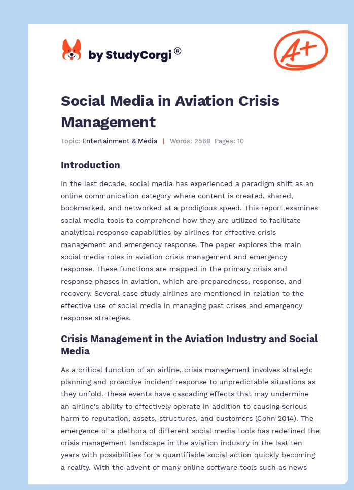 Social Media in Aviation Crisis Management. Page 1