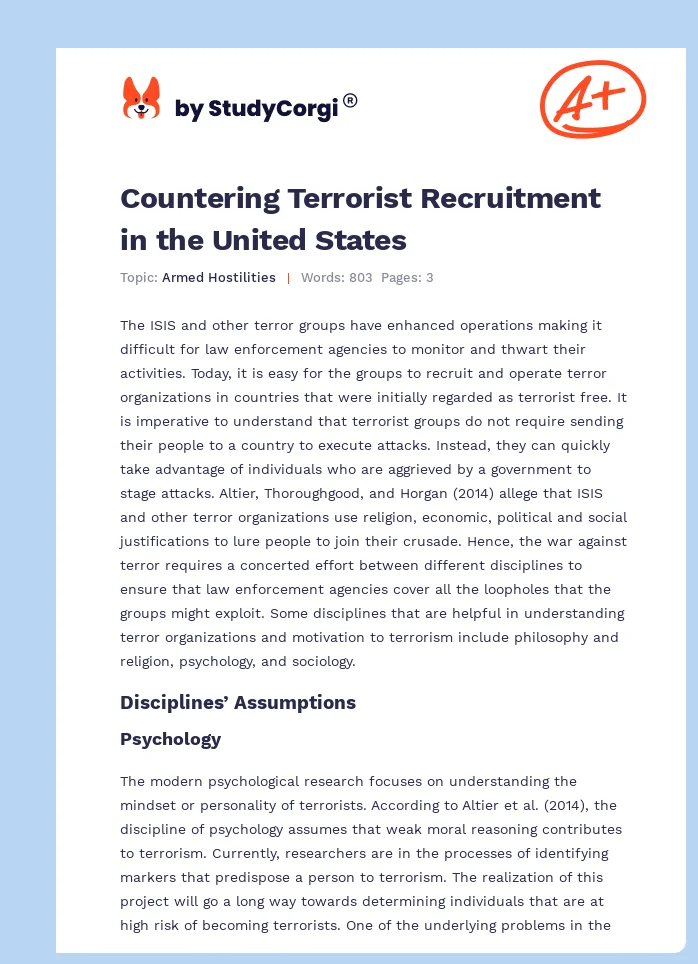 Countering Terrorist Recruitment in the United States. Page 1