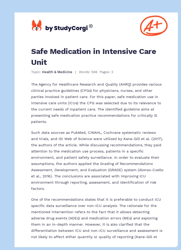 Safe Medication in Intensive Care Unit. Page 1