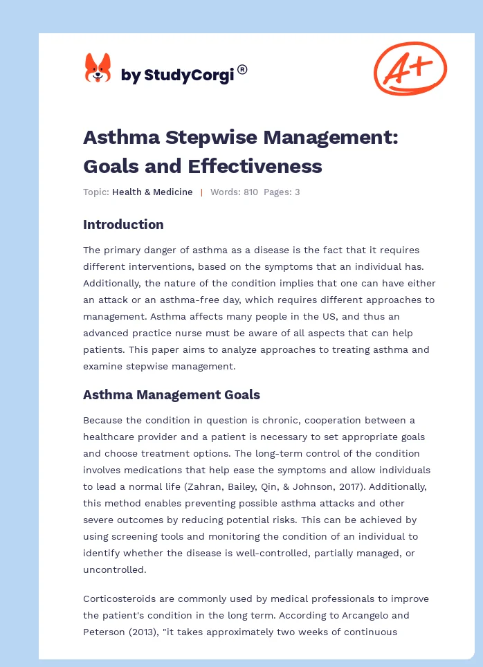 Asthma Stepwise Management: Goals and Effectiveness. Page 1