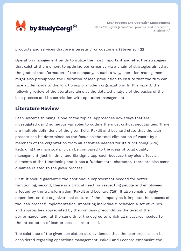 Lean Process and Operation Management. Page 2