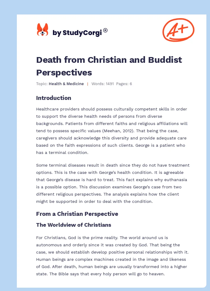 Death from Christian and Buddist Perspectives. Page 1