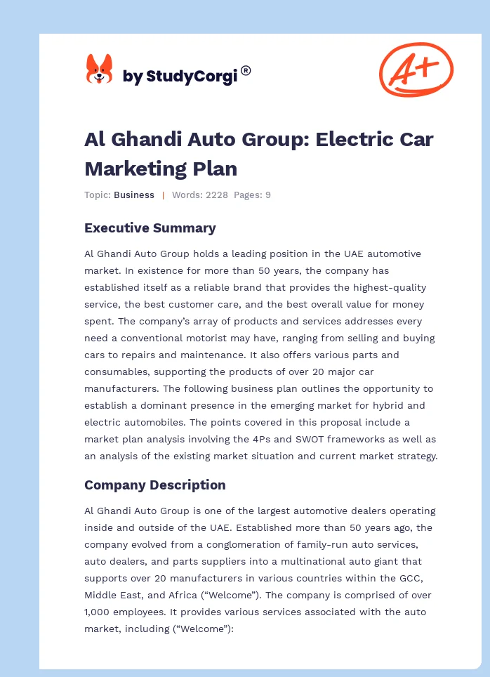 Al Ghandi Auto Group: Electric Car Marketing Plan. Page 1