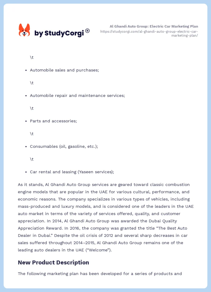 Al Ghandi Auto Group: Electric Car Marketing Plan. Page 2