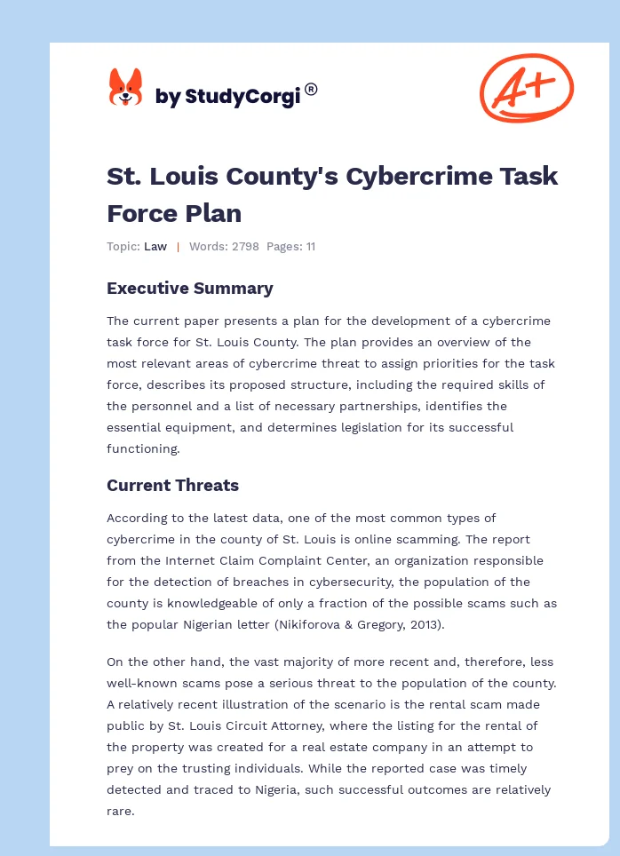 St. Louis County's Cybercrime Task Force Plan. Page 1