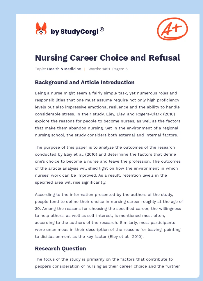 Nursing Career Choice and Refusal. Page 1