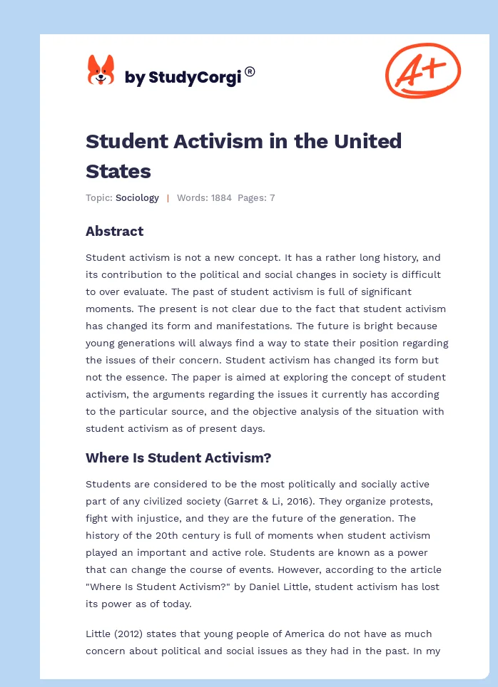 Student Activism in the United States. Page 1