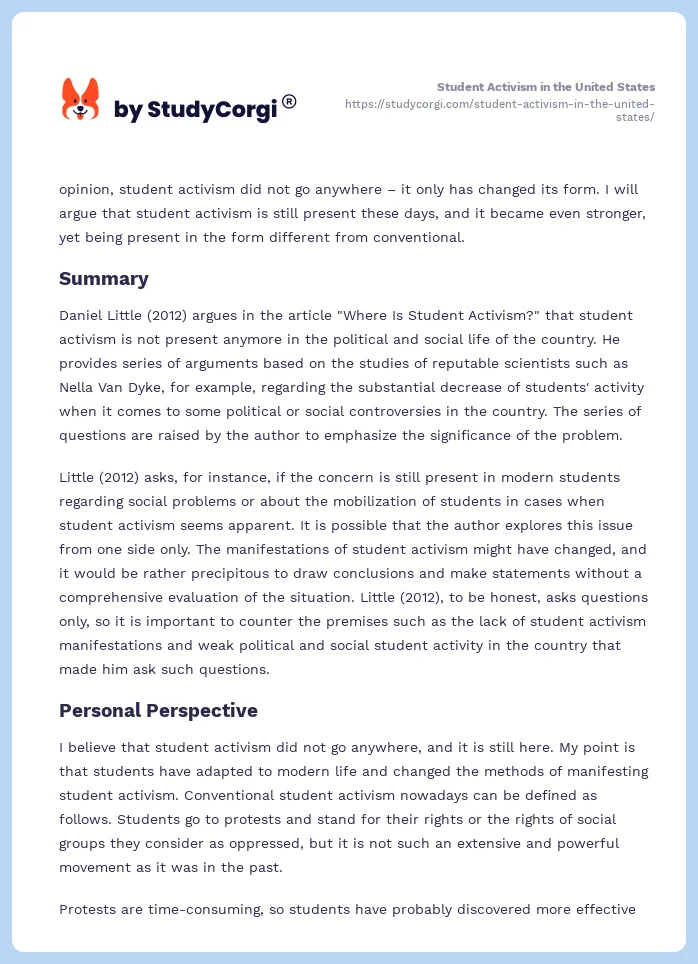 Student Activism in the United States. Page 2
