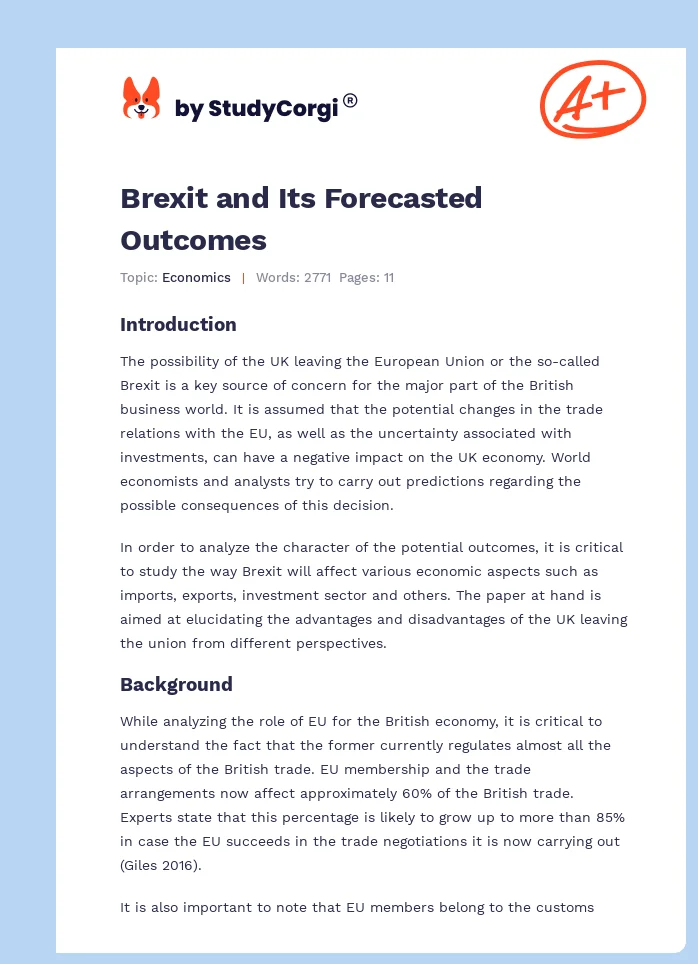 Brexit and Its Forecasted Outcomes. Page 1