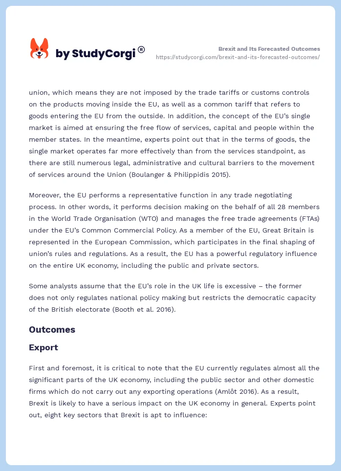 Brexit and Its Forecasted Outcomes. Page 2